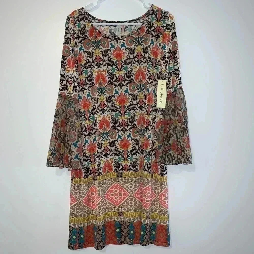 Tacera Floral Dress With Sheer Sleeve Detail - Picture 3 of 5